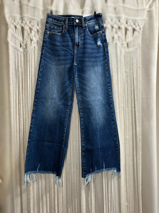 Lennon Cropped Mid Rise Straight Raw Hem Jeans