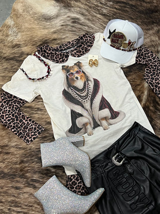 Cream Gameday Collie Rhinestone Graphic Tee