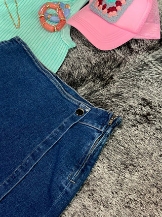 Stretch Denim Wrap Skort