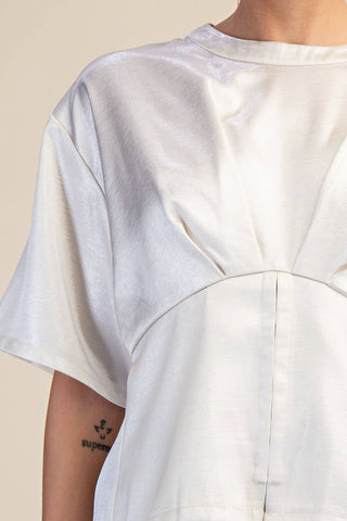 Cream Waist Detail Fitted Short Sleeve Top