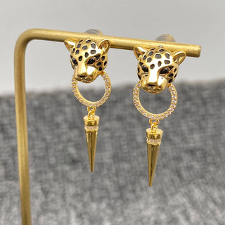 Exquisite Awl Charm Leopard Head Post Earrings