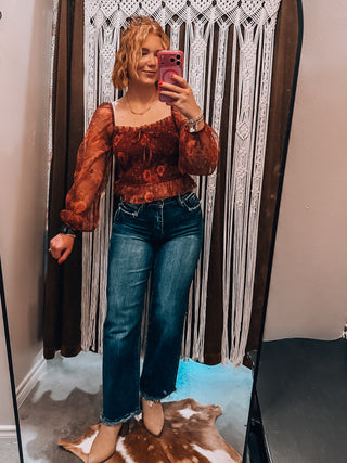 Floral Chiffon Smocked Long Sleeve Top