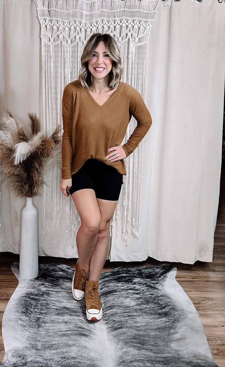 Deep Camel Luna Waffle Sweater