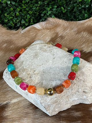 Oversized acrylic ombre geometric bead choker necklace