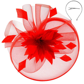 Veiled Floral & Feather Mesh Fascinator w/ Headband & Clip