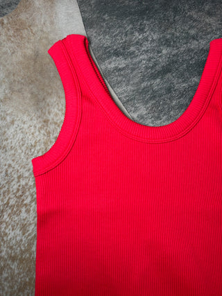 Red Thick Banded Ribbed Scoop Neck Tank Top Bodysuit