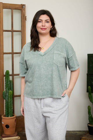 Plus washed exposed seam V-neck boxy knit top, additional view