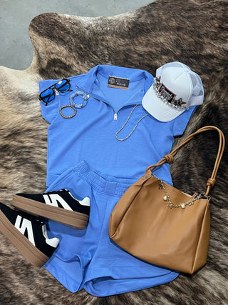 Scuba High Neck Half Zip Top & Dolphin Shorts Set