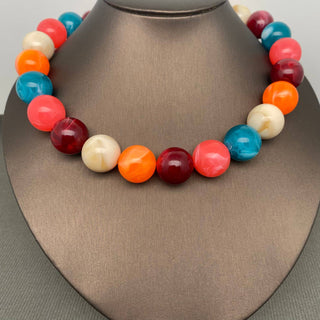 Colored Resin Beads 18K Gold Plated SS Necklace