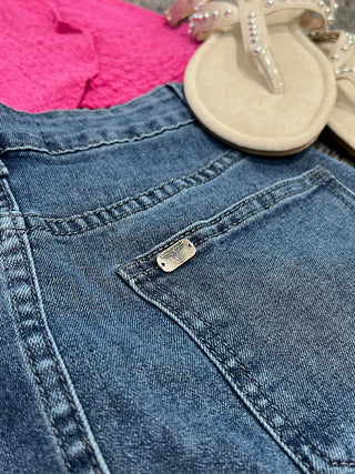 Lucky & Blessed Frayed Hem Denim Skirt