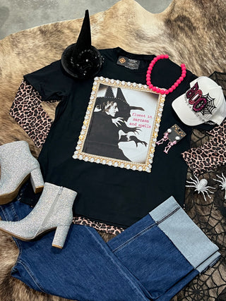Rhinestone Fluent Sarcasm Witch Tee
