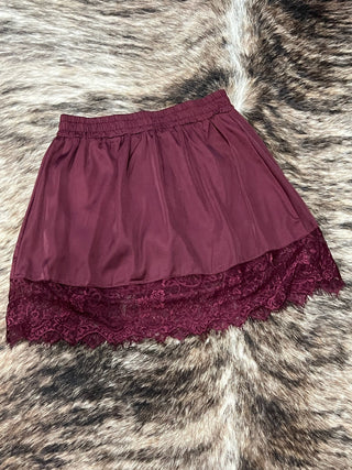 Lace trim cami extender in wine, front view