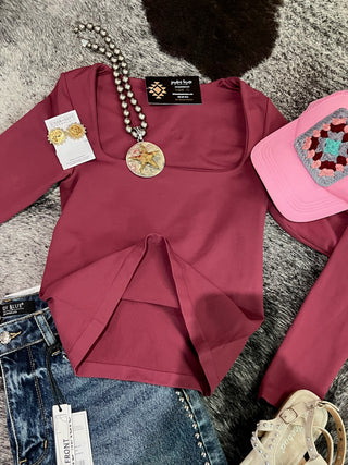 Fig Square Thick Banded Long Sleeve Top