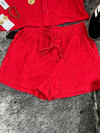 Crinkled Plisse Button Down Shorts Set