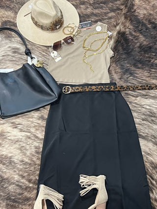 Satin Lace Hem Back Slit Pencil Midi Skirt