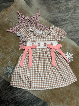 Christmas Vintage Plaid Gingerbread Bow Dress