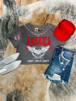 Charcoal Sweet Land of Liberty Cropped Tee