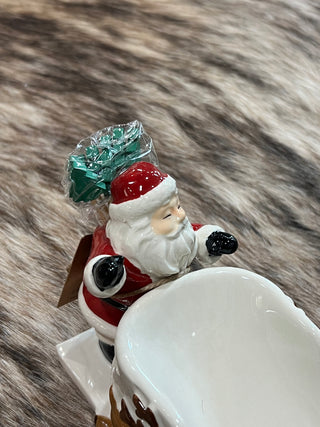 Santa Sleigh Ceramic Cracker Dish with Reindeer & Toothpicks