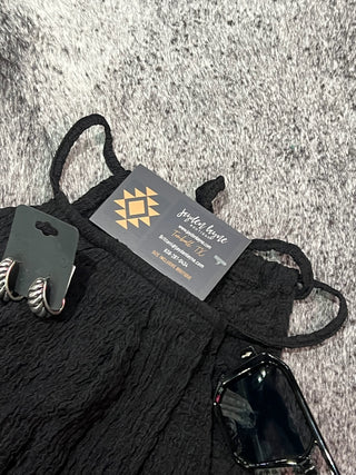 Black Textured Halter Overlay Top