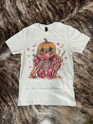 Pumpkin Head Skeleton Rhinestone Halloween Tee