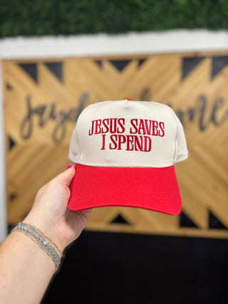 Jesus Saves I Spend Two Tone Canvas Trucker Hat