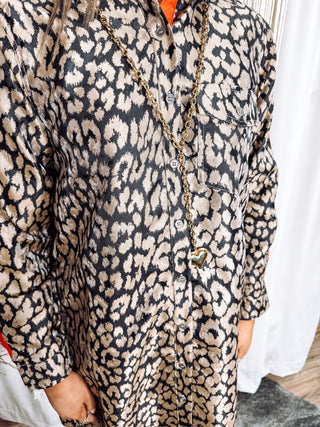 Metallic leopard red contrast dress