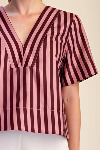 V-Neck Stripe Top Short Sleeve