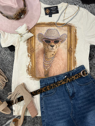 Rhinestone Cowboy Cheetah Portrait Graphic Tee