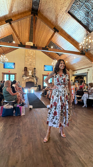 Ecru Floral Print Midi Dress