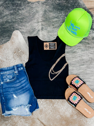 Black Thick Band Wide Shoulder Tank Top