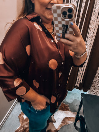 Oversized Burgundy Polka Dot Button Down Top