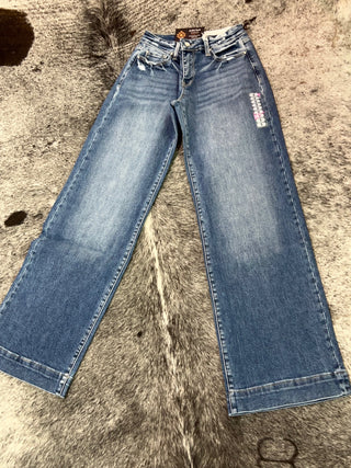 Mid Rise Stretch Trouser Wide Leg Jeans