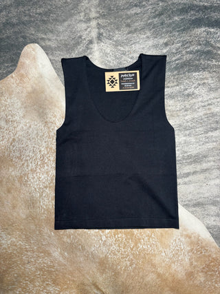 Black Thick Band Wide Shoulder Tank Top