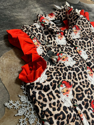Leopard Ruffle Santa Puffer Vest