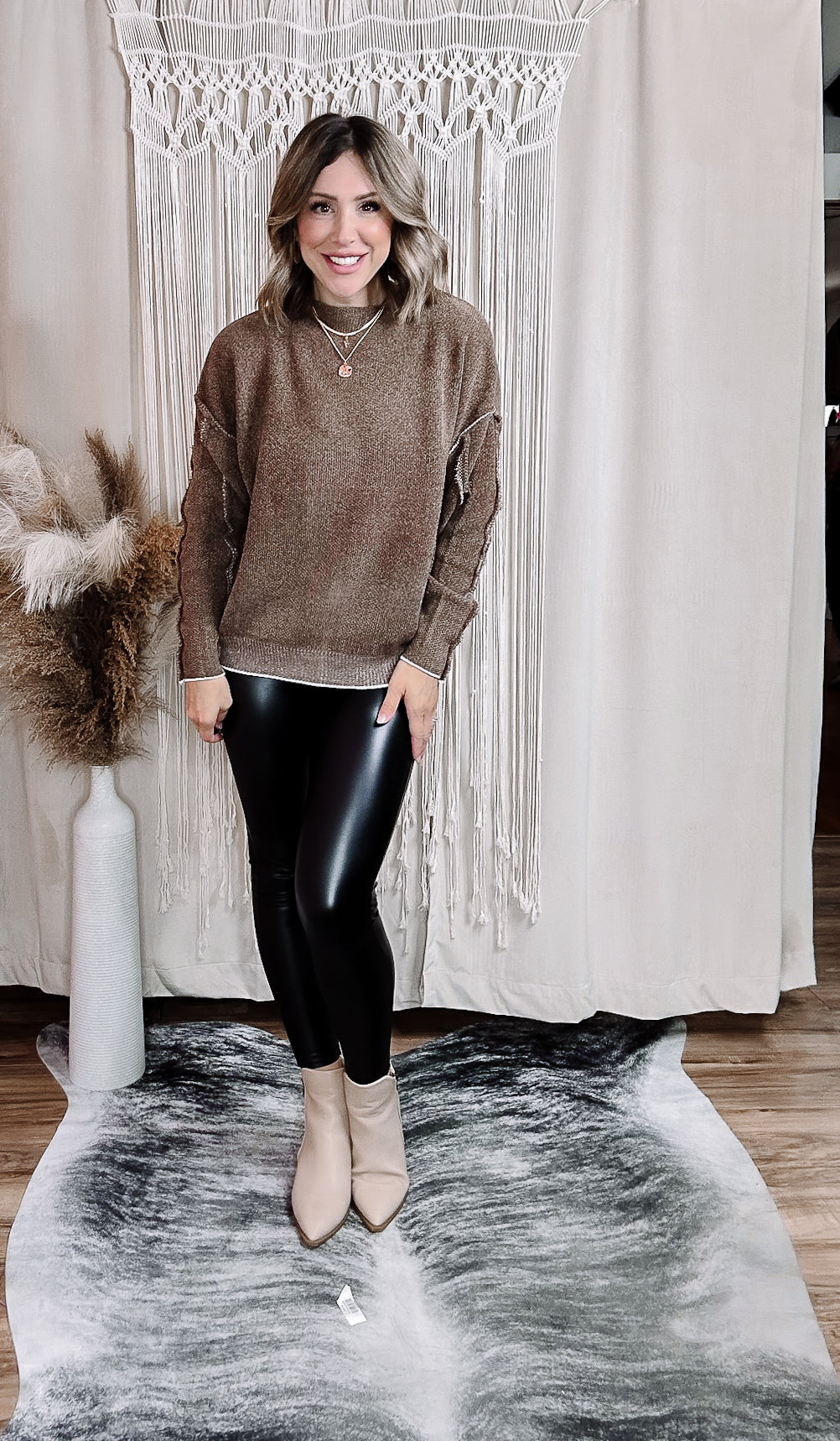 Mocha Maisie Mock Neck Chenille Sweater