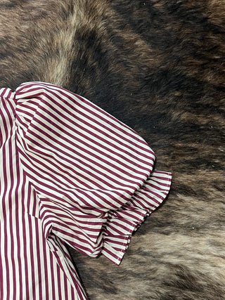 Plus Stripe Smocked V-Neck Puff Sleeve Top