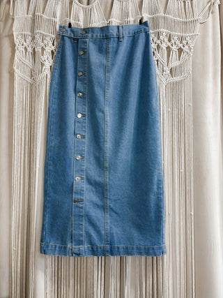 Amelia High Rise Buttoned Denim Maxi Skirt