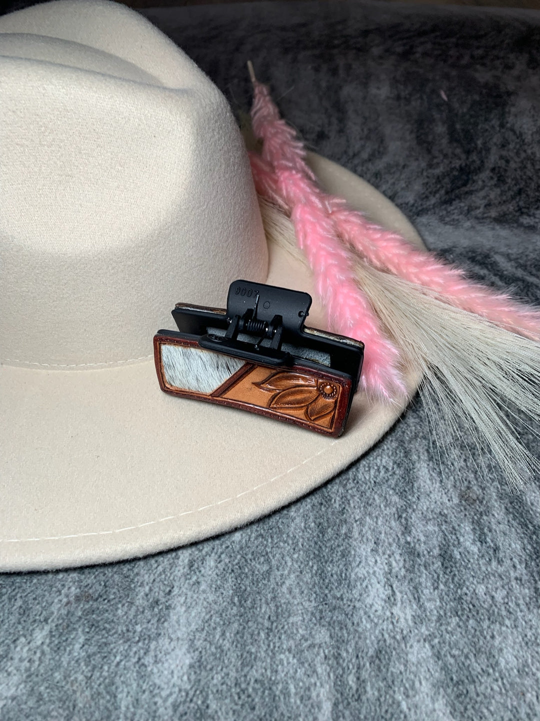 Black Tooled Leather Claw Clip