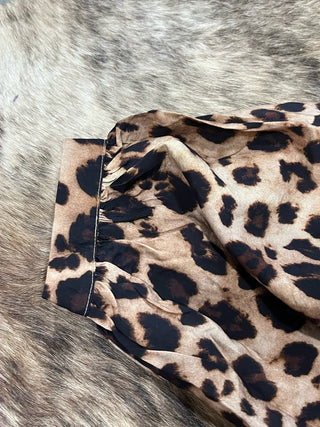Leopard Print Ruffle Sleeve Button-Up Blouse