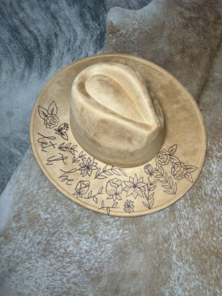 Tan Wildflower Burned Wide Brim Hat