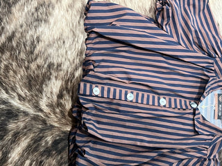 Stripe Gathered Yoke Puff Sleeve Button Down Top