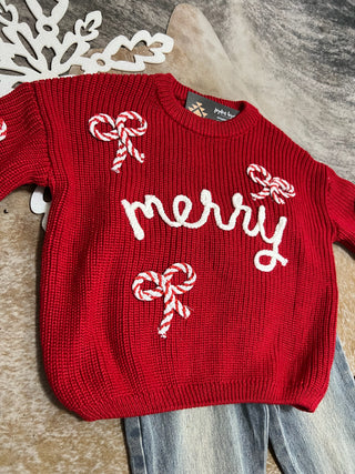Kid’s Red Christmas "merry" Pullover Sweater