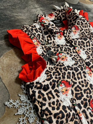 Leopard Ruffle Santa Puffer Vest