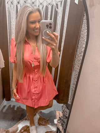 Pleated Balloon Sleeve Waist Mini Fit & Flare Dress