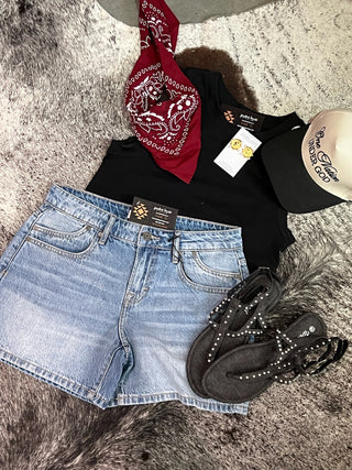 Hidden Jeans High Rise Longline Denim Shorts