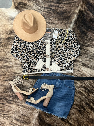 Scoop Neck Leopard Gold Buttons Cardigan