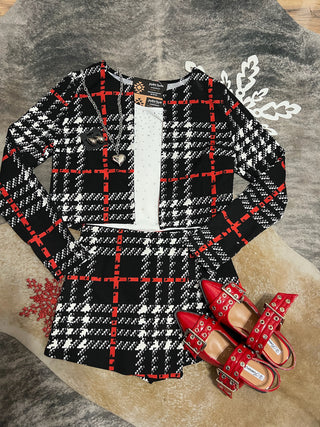 Holiday plaid print skort