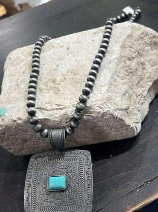 Navajo Pearl Turquoise Concho Pendant Necklace