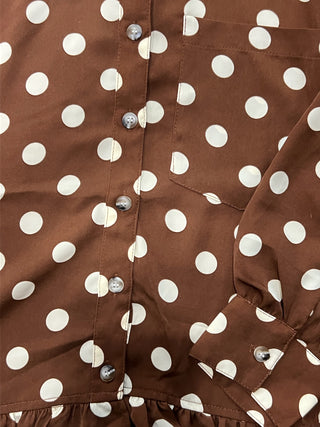 Brown Polka Dot Peplum Shirt (Collared Button Down)