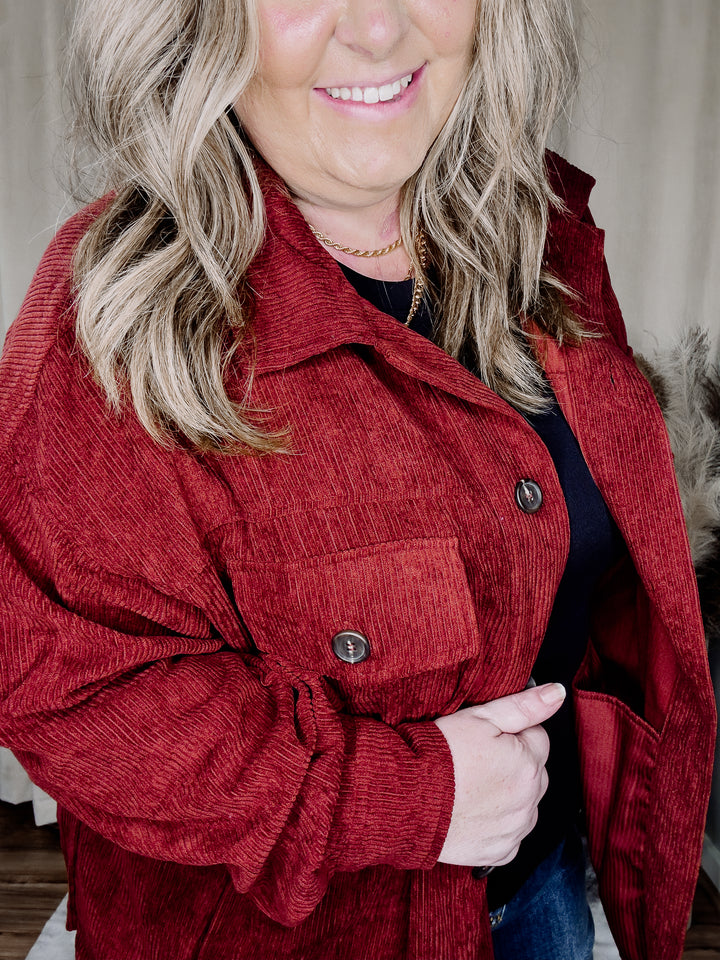 Dark Rust Curvy Collins Oversized Corduroy Shacket